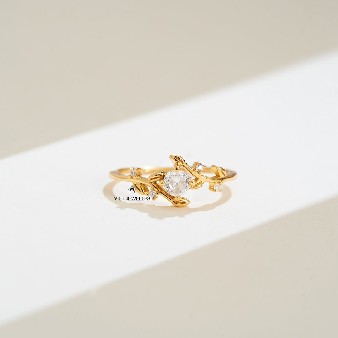 Leaf Big CZ Silver Ring — Gold Plated