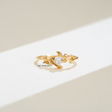 Leaf Big CZ Silver Ring — Gold Plated