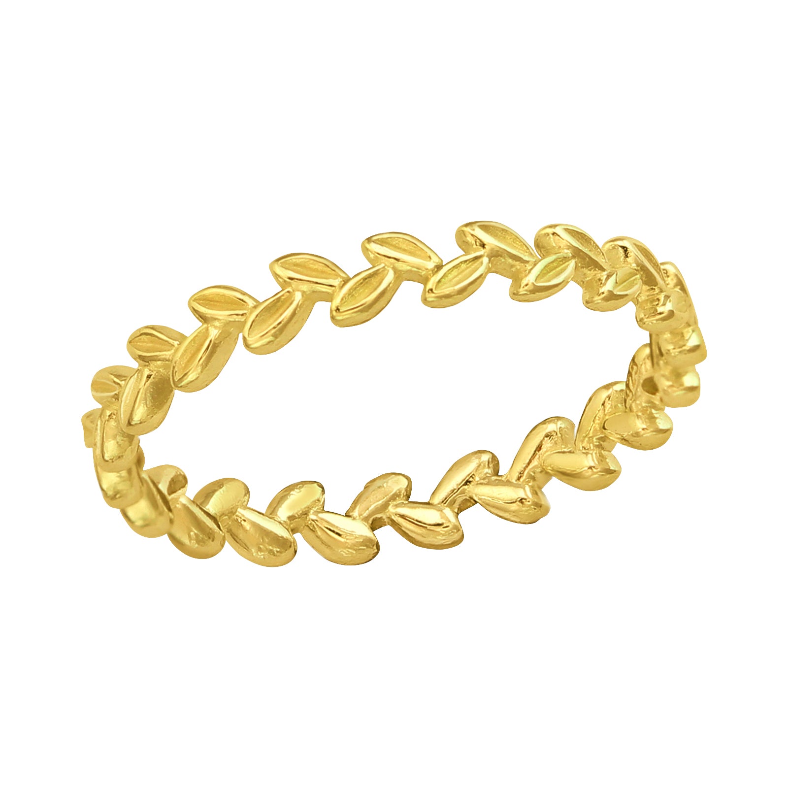 Olive Leaf Silver Ring — Gold Plated — detail view