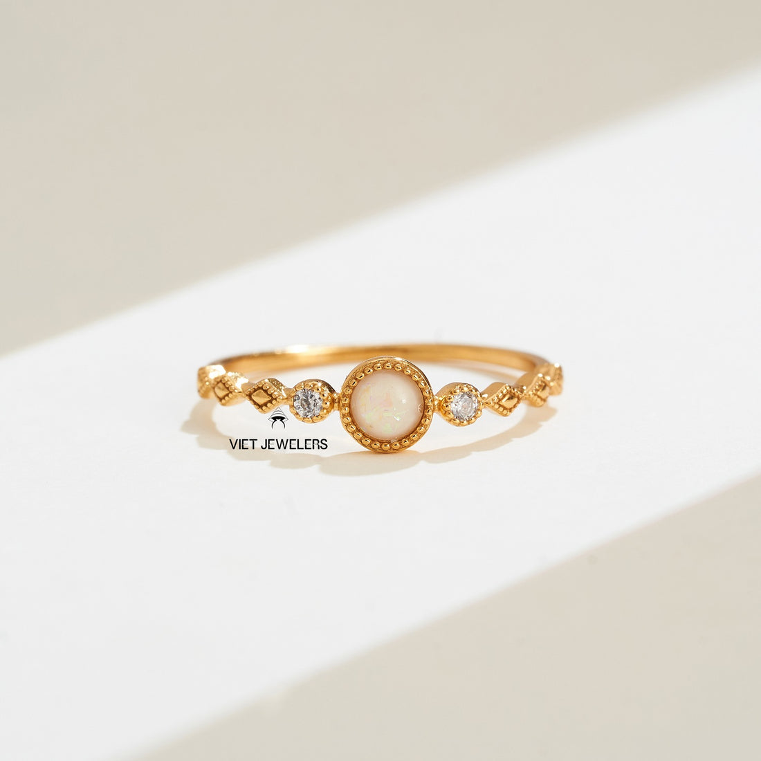 Opal Stone Multi Gem Silver Ring — Gold Plated