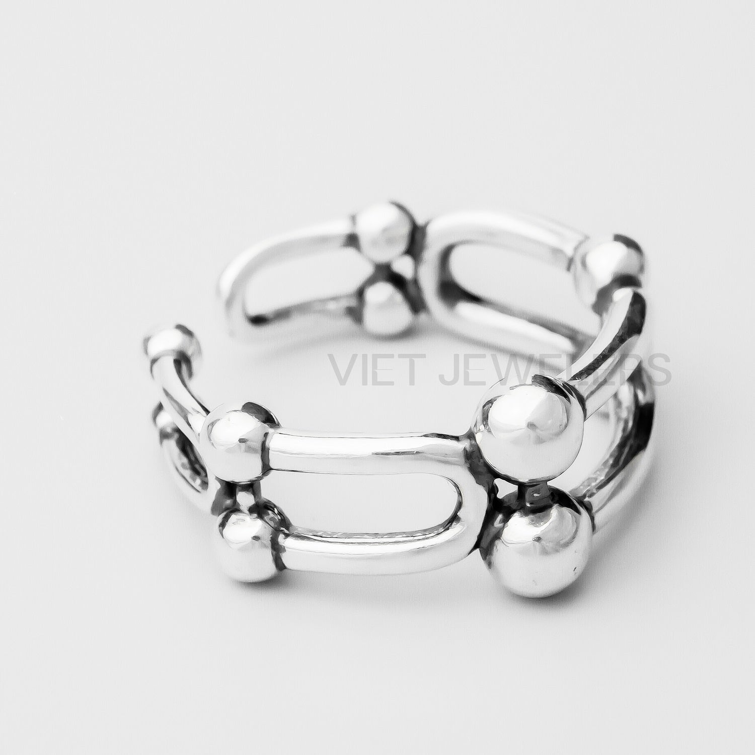 Oxidized Double Link Silver Ring — detail view