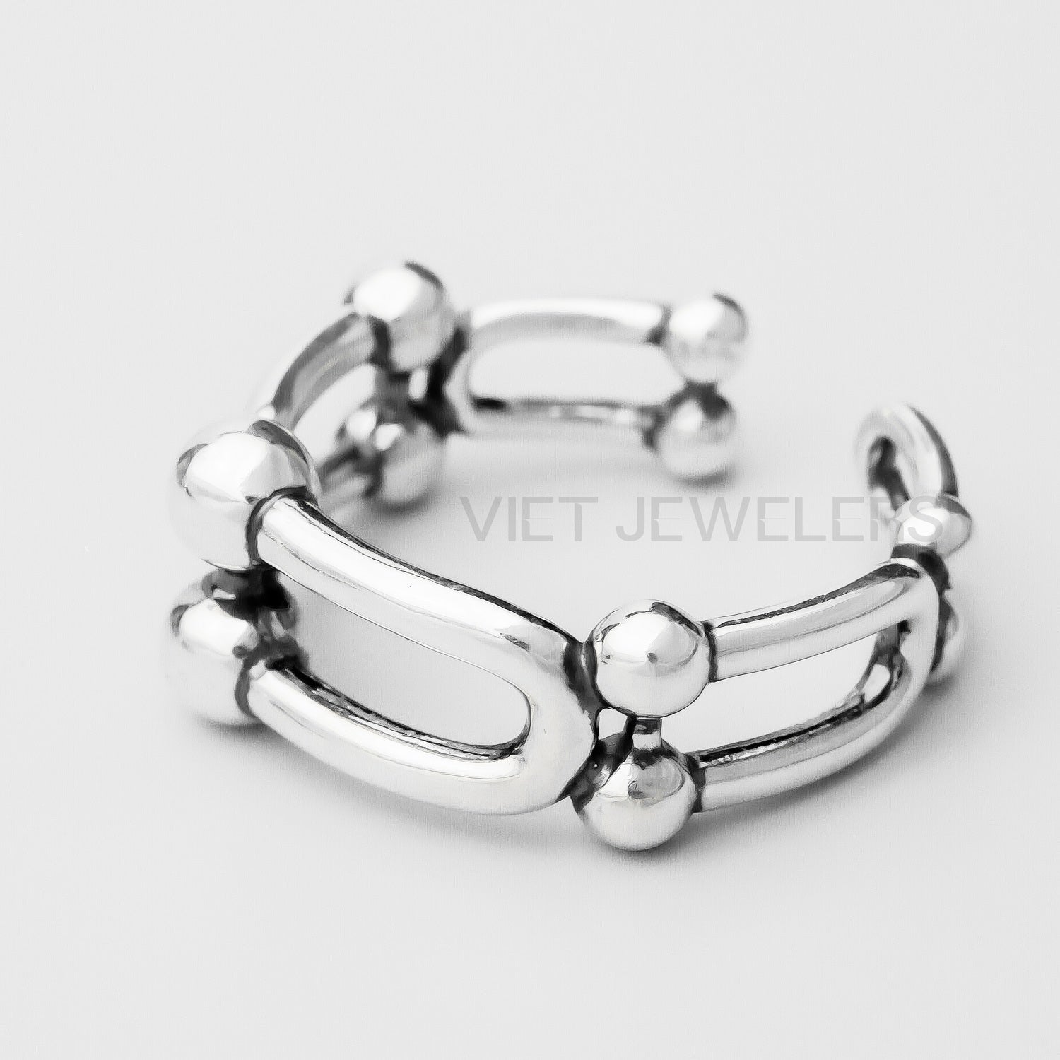 Oxidized Double Link Silver Ring — detail view