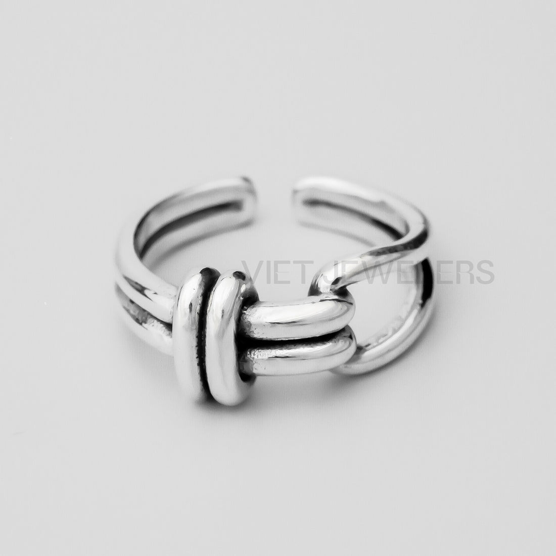 Oxidized Dounle Line Knot Silver Ring