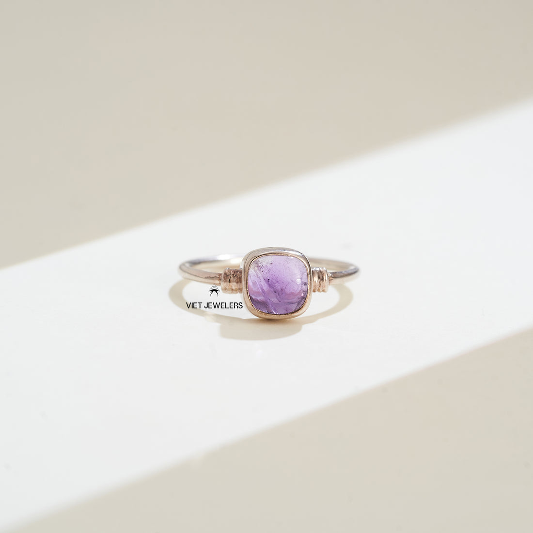 Small Square Amethyst Silver Ring