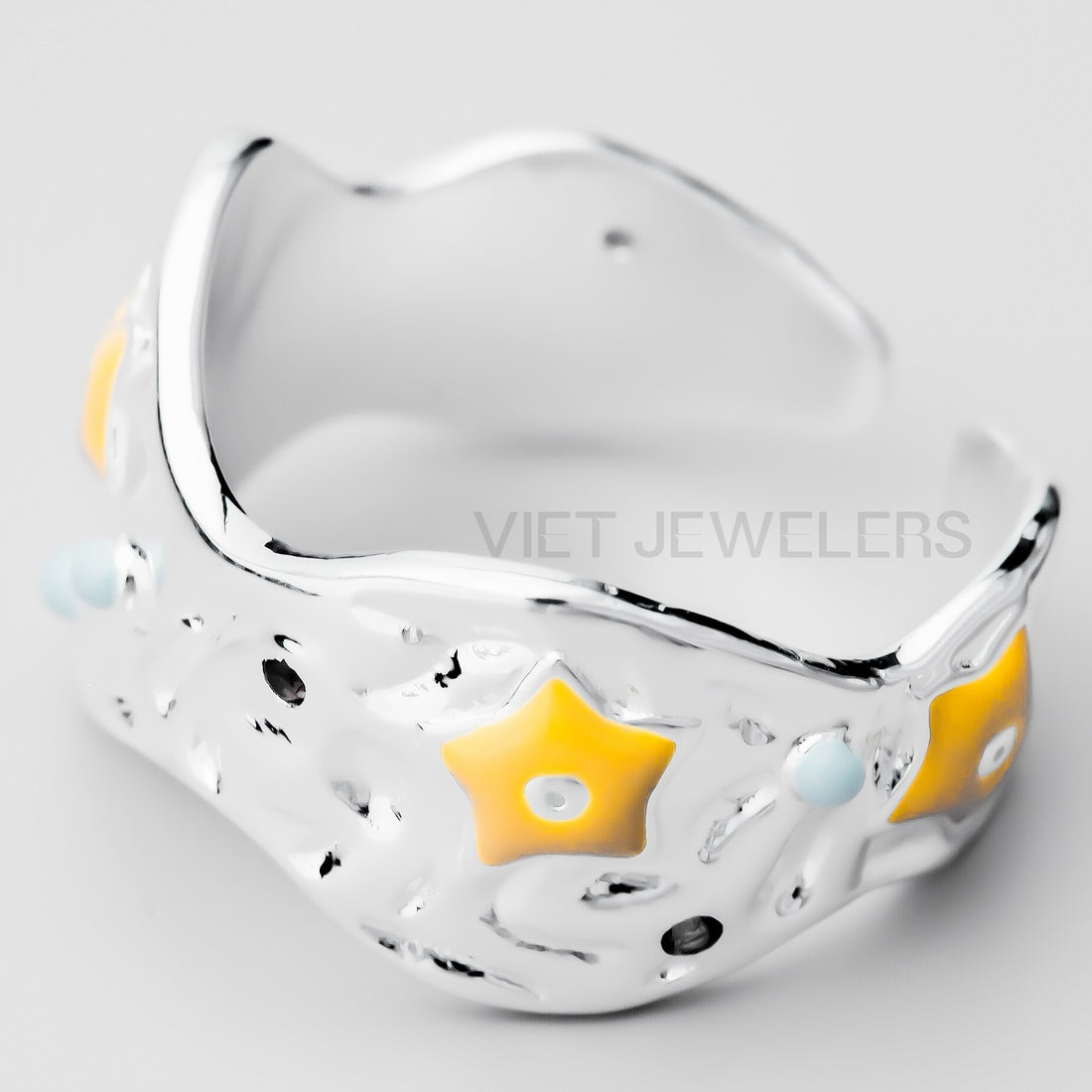 Yellow Enamel Star Pink Gem Silver Ring