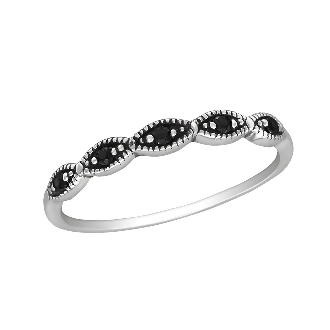 Black Gem Line Silver Ring