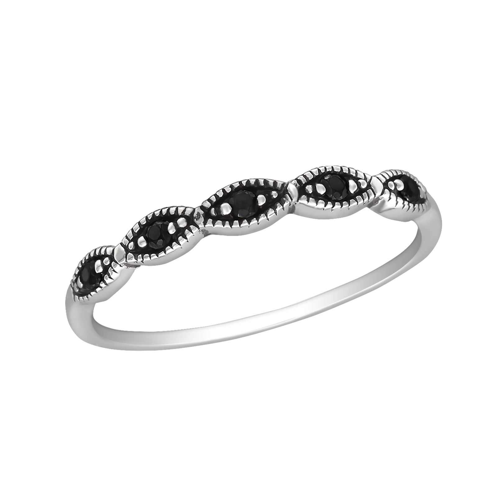 Black Gem Line Silver Ring