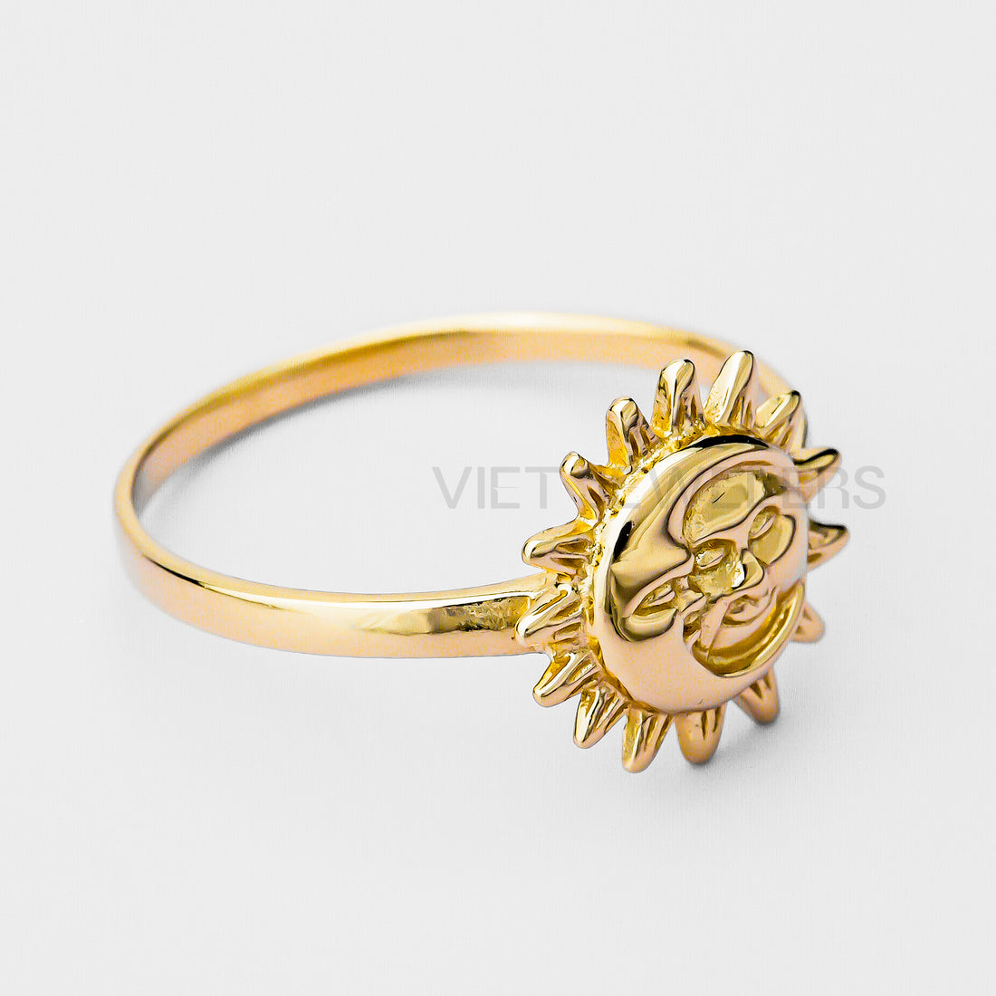 Cresent Moon Embracing The Sun Silver Ring — Gold Plated