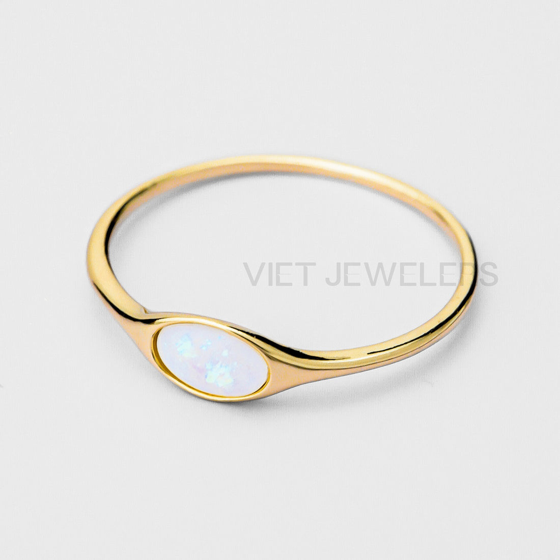 Oval Opal Silver Ring — Gold Plated