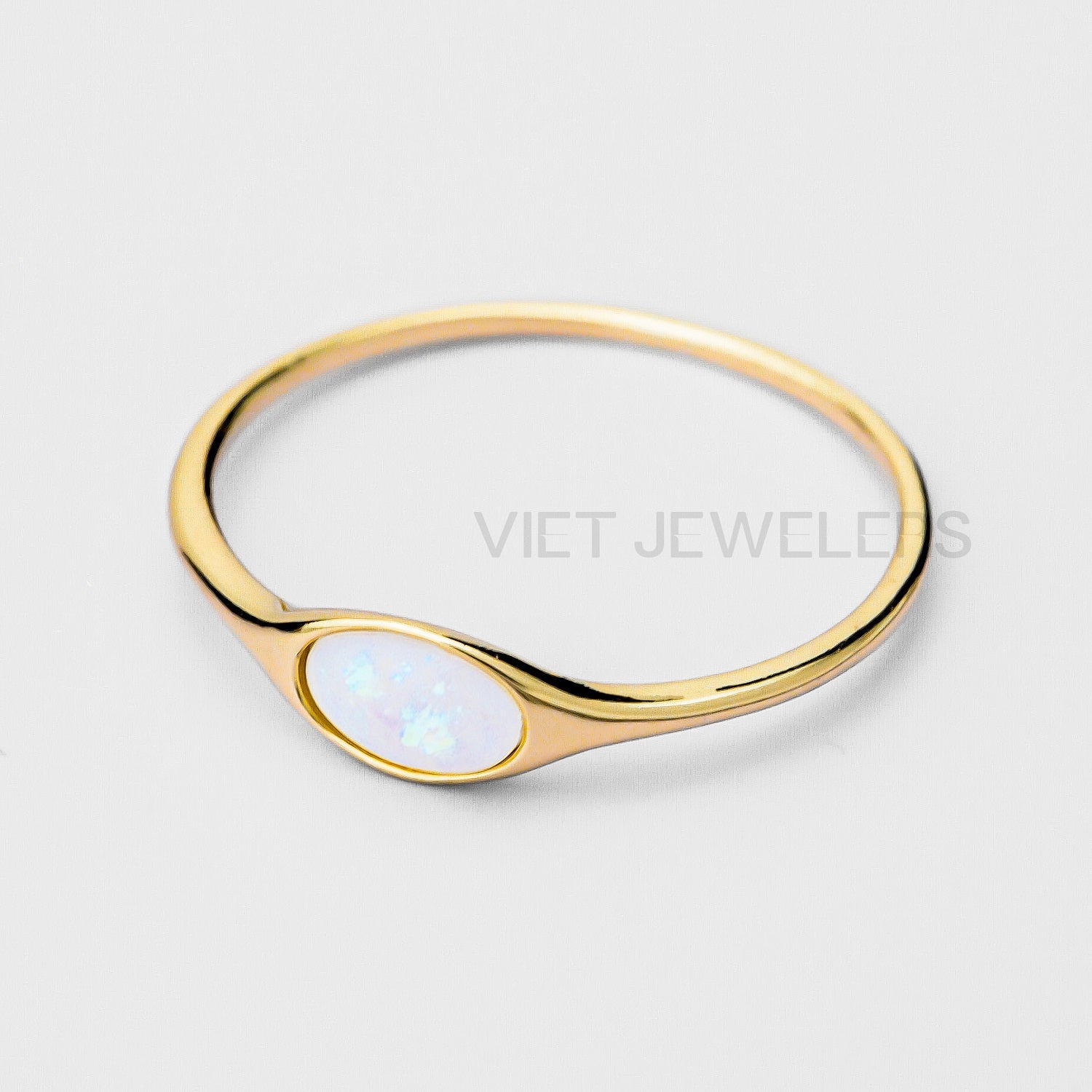 Oval Opal Silver Ring — Gold Plated — detail view