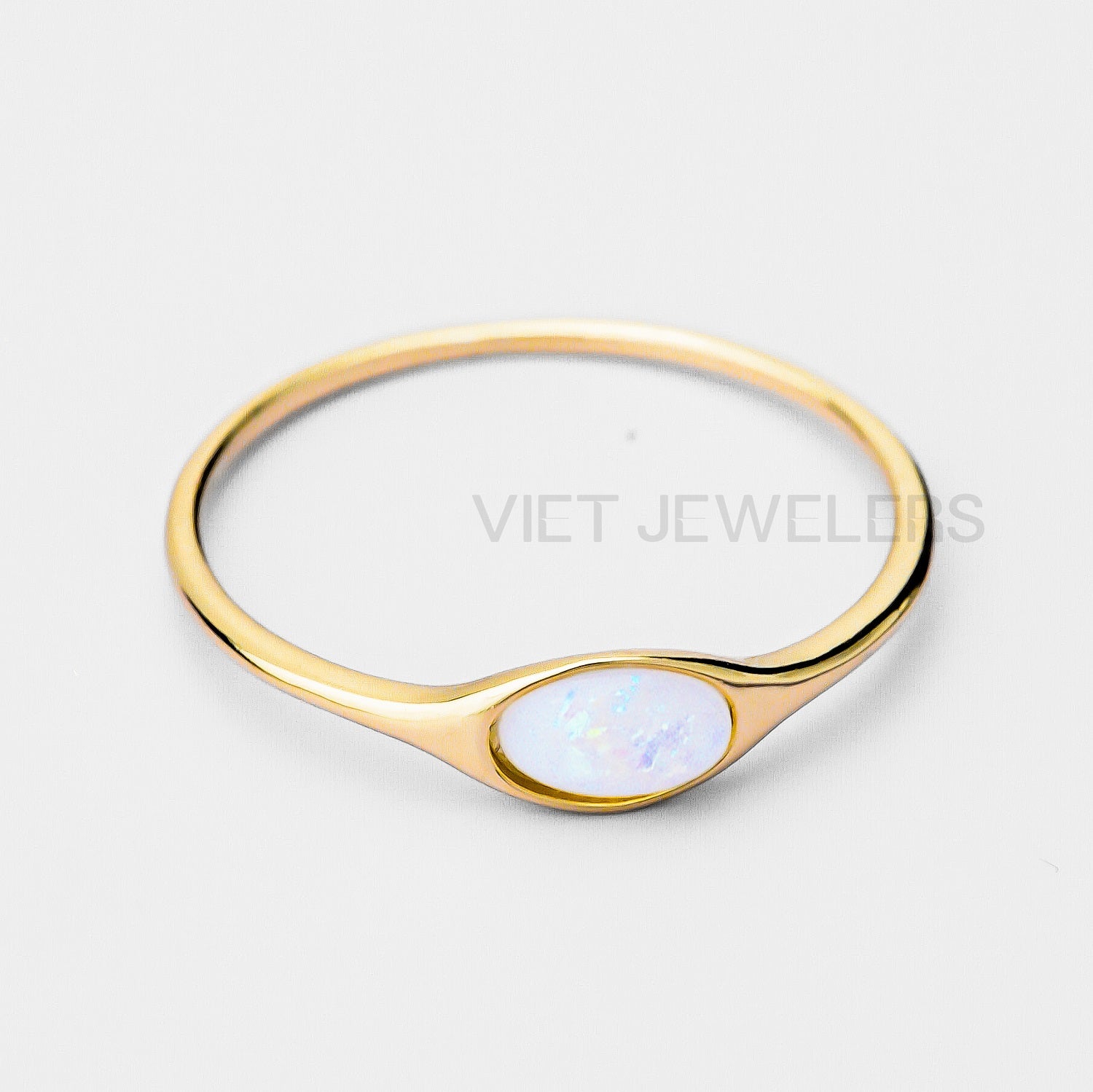Oval Opal Silver Ring — Gold Plated
