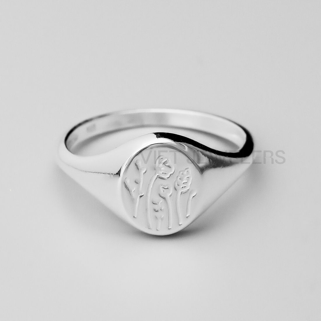 Signet Flower Garden Silver Ring
