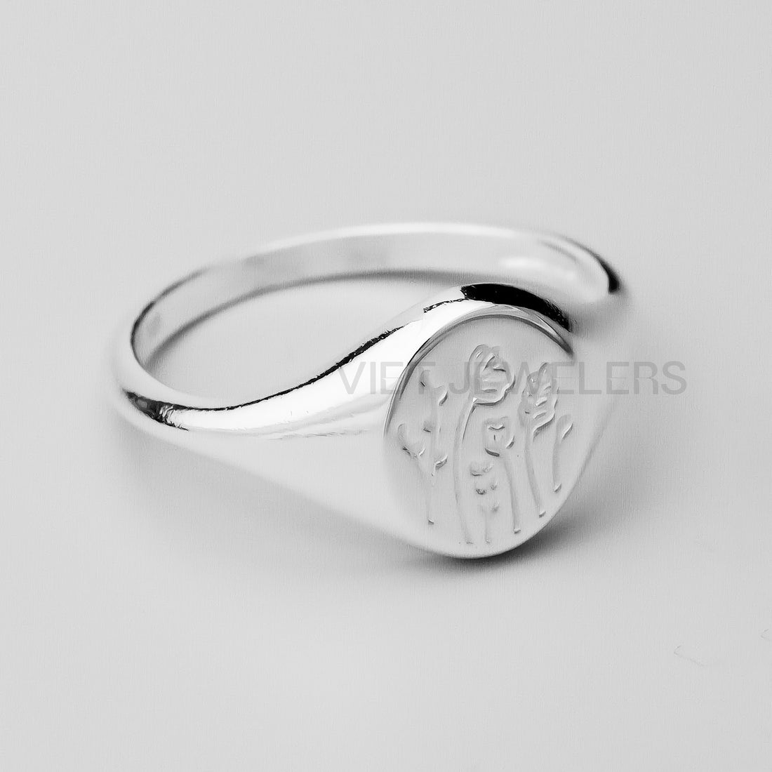 Signet Flower Garden Silver Ring