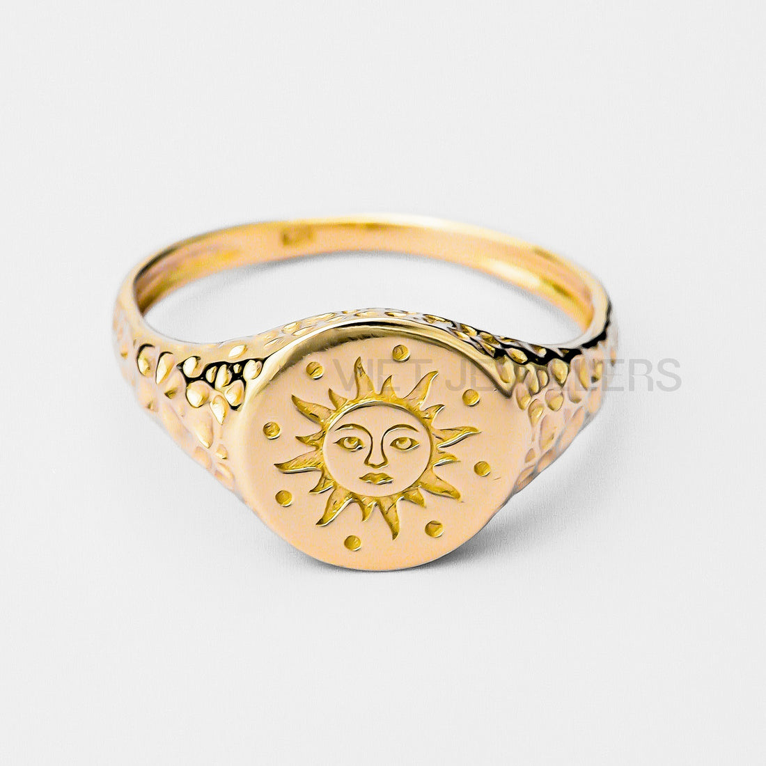 Signet Sun Gold Plate Silver Ring — Gold Plated